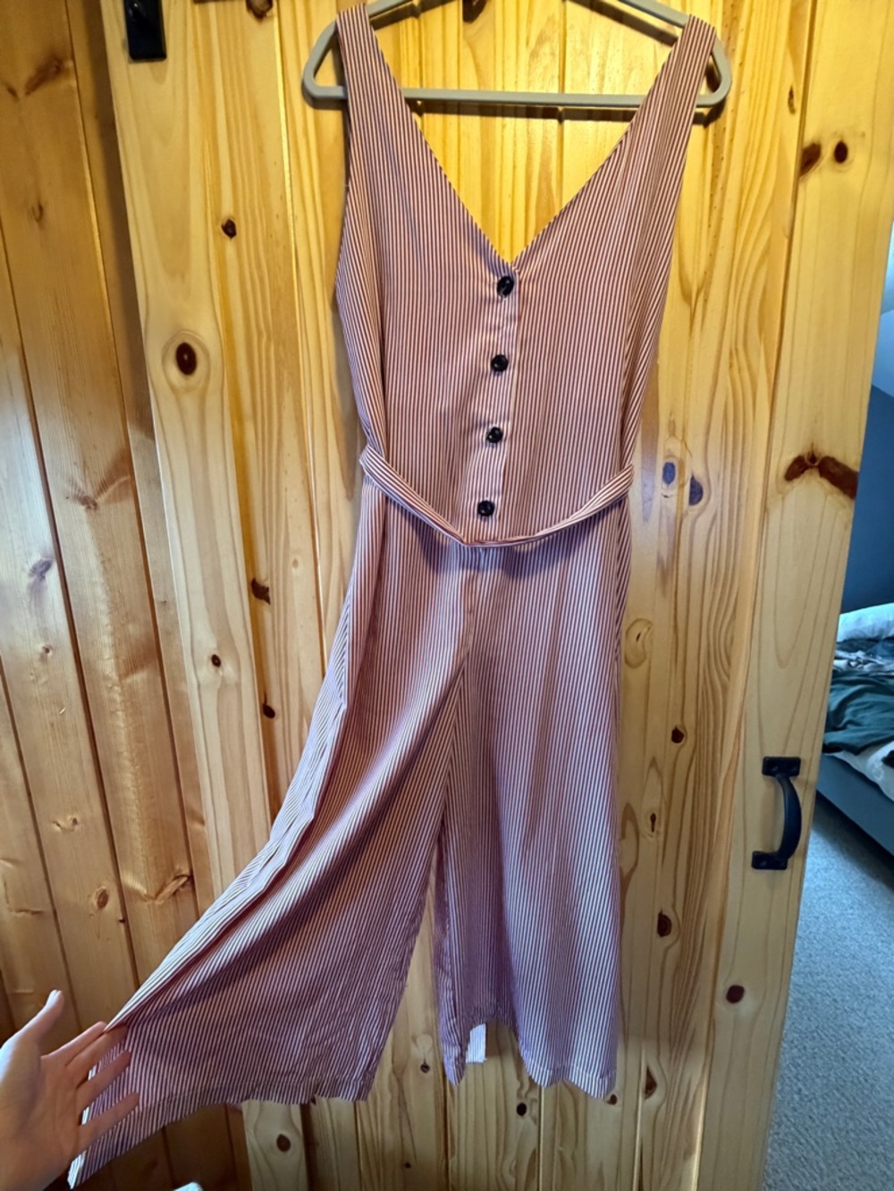 Striped V-Neck Wide-Leg Jumpsuit in Pink